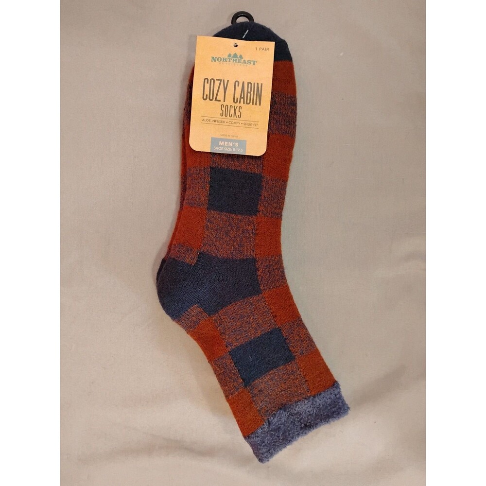 Men's Northeast Outfitters Cozy Cabin Crew Socks Navy Brown 1 Pair Size 8-12.5
